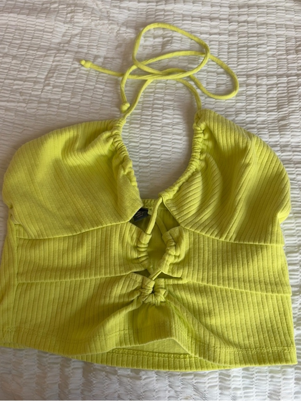 wild fable Neon Yellow Ribbed Halter Crop Top with Front Knot